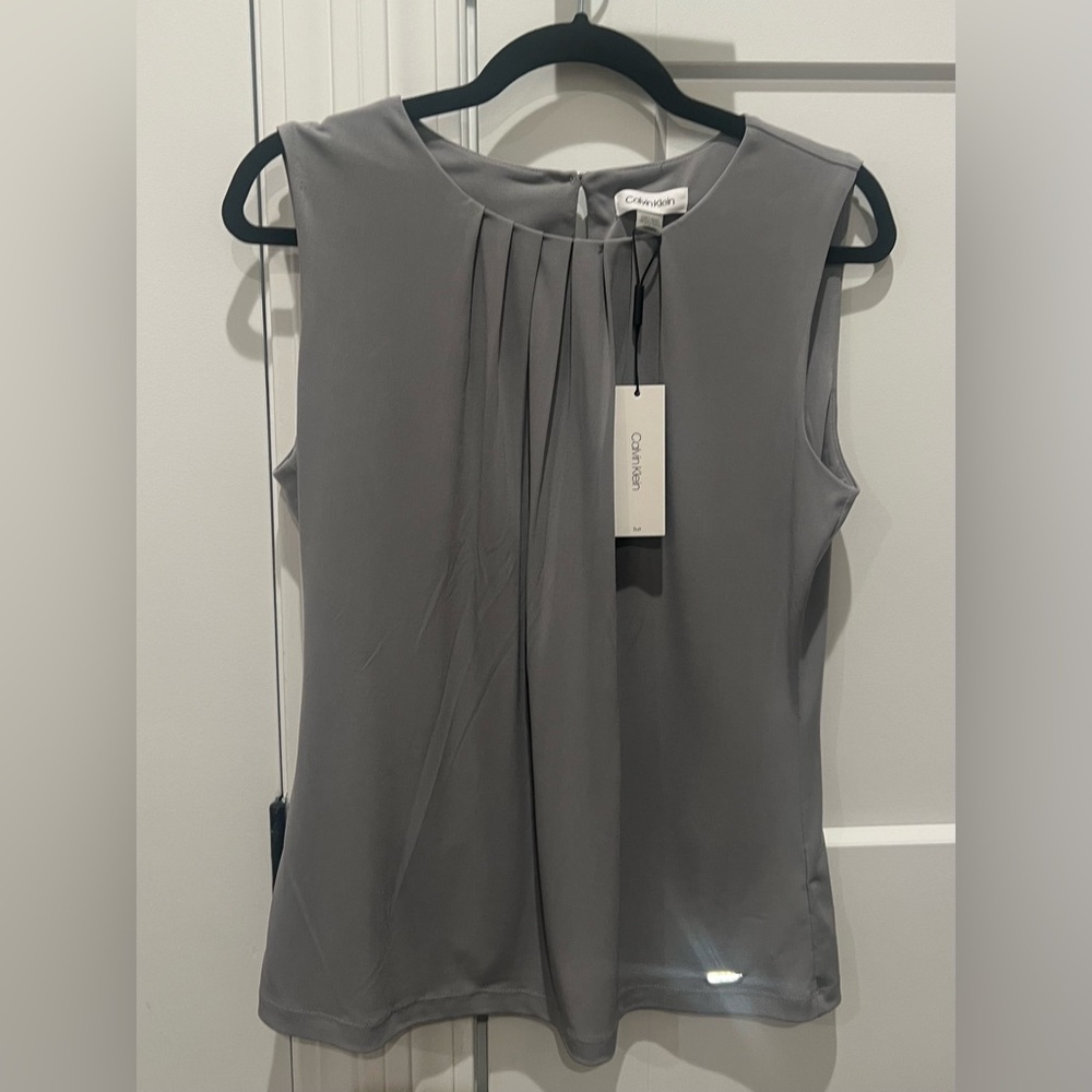 Calvin Klein Gray Pleated Blouse